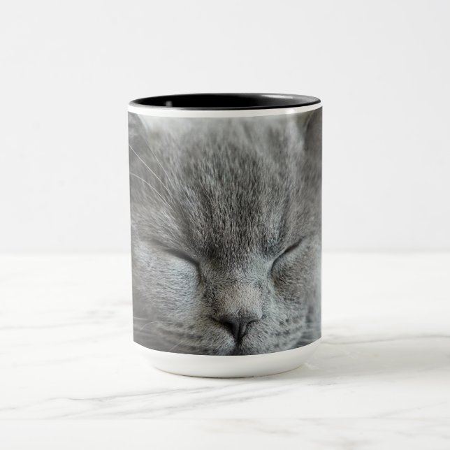 Custom Cute Grey Kitty Face Photo Mug (Center)