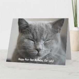 Custom Cute Grey Kitty Photo Purr-fect Birthday Card