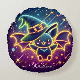 Custom Cute Halloween Bat Witch's Hat Nursery Round Pillow