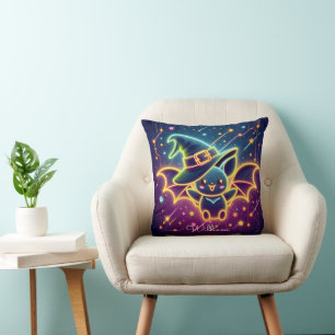 Custom Cute Halloween Bat Witch's Hat Nursery Throw Pillow