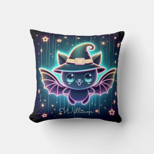 Custom Cute Halloween Bat With Witch's Hat Nursery Throw Pillow
