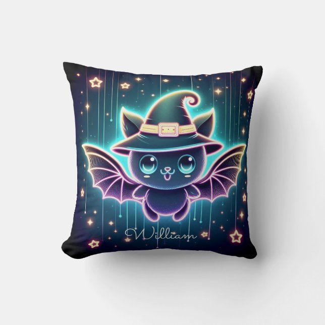 Custom Cute Halloween Bat With Witch's Hat Nursery Throw Pillow (Front)