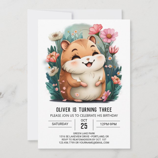 Custom Cute Hamster Birthday Invitation (Front)