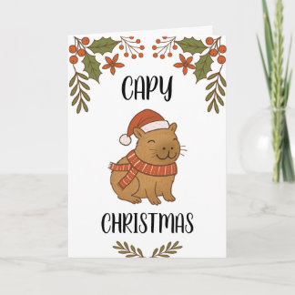Custom Cute Hand Drawn Capybara Pun Christmas  Card
