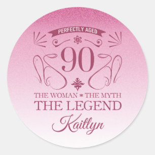 Custom Cute Happy 90th Birthday Classic Round Sticker