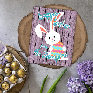 Custom Cute Happy Easter Bunny with Coloured Egg Card