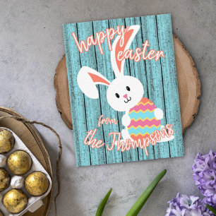 Custom Cute Happy Easter Bunny with Coloured Egg Postcard