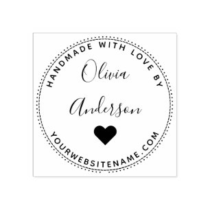 Custom Cute Heart  Round Handmade With Love By Rubber Stamp