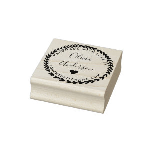 Custom Cute Heart  Round Handmade With Love By Rubber Stamp