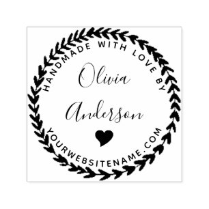 Custom Cute Heart  Round Handmade With Love By Self-inking Stamp
