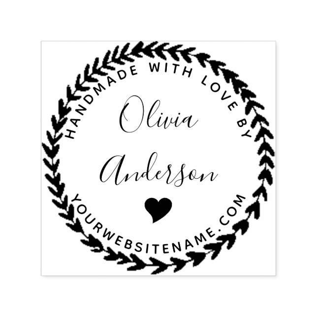 Custom Cute Heart  Round Handmade With Love By Self-inking Stamp (Design)