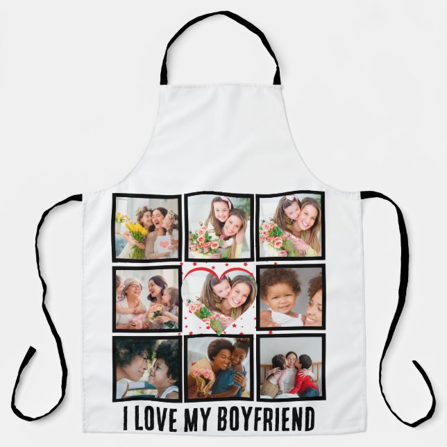 Custom Cute I love my boyfriend 9 Photo collage Apron (Front)