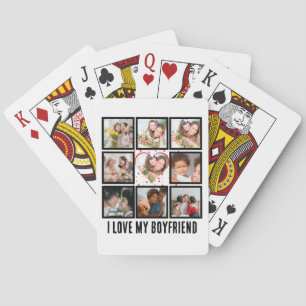 Custom Cute I love my boyfriend 9 Photo collage Playing Cards