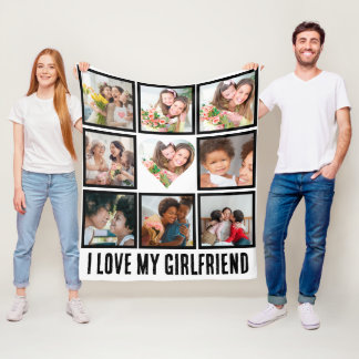 Custom Cute I love my girlfriend 9 Photo collage Fleece Blanket