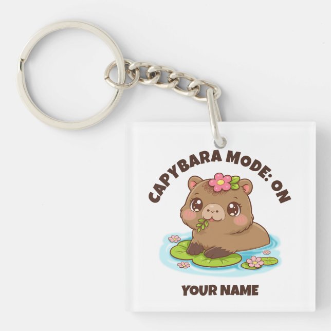 Custom Cute Kawaii Capybara Mode Keychain (Front)