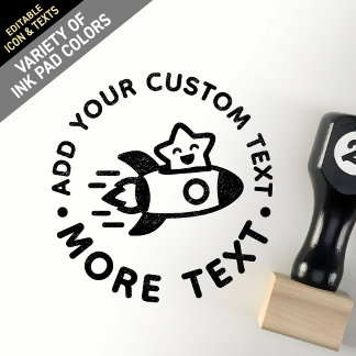 Custom Cute Kawaii Chibi Lo-Fi Space Rocket Star Rubber Stamp