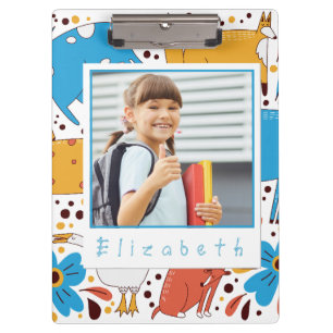 Custom Cute Kid Name & Photo Animal Clipboard