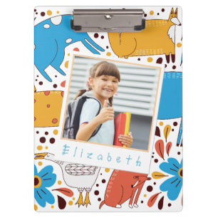 Custom Cute Kid Name & Photo Animal Clipboard
