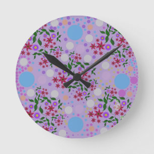 Custom Cute Kidcore Confetti Floral & Vine Pattern Round Clock