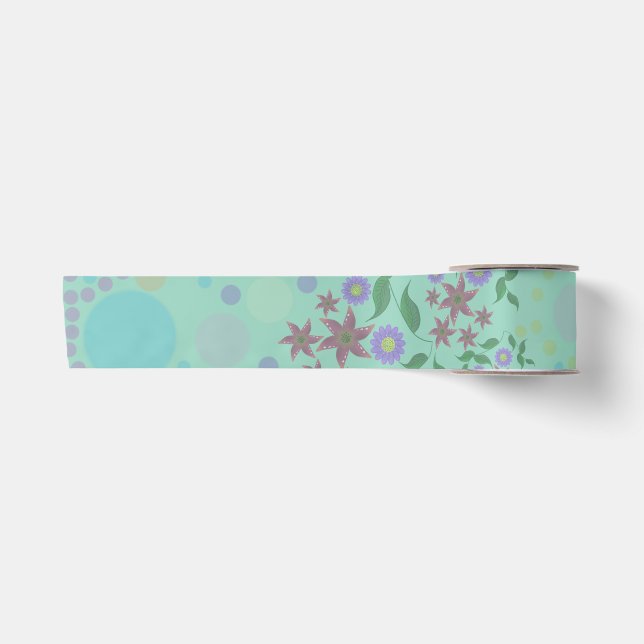 Custom Cute Kidcore Confetti Floral & Vine Pattern Satin Ribbon (Front)