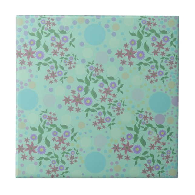 Custom Cute Kidcore Confetti Floral & Vine Pattern Tile (Front)