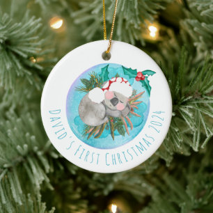 Custom Cute Koala First Christmas Ceramic Ornament