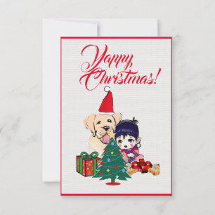Custom Cute Labrador Dog With  Girl Xmas Card