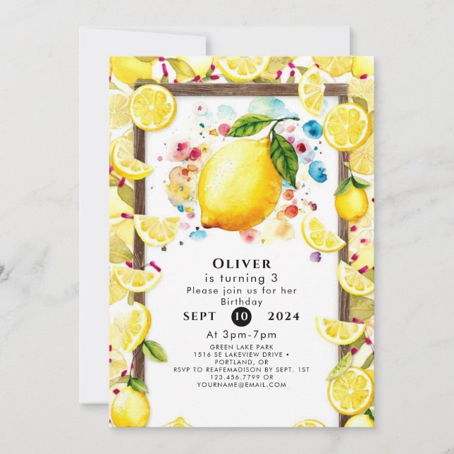 Custom Cute Lemon Birthday Invitation (Front)