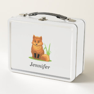 Custom Cute Little Fox Back to School Metal Lunch Box