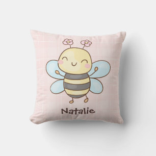 Custom cute lovely bee Pastel Nursery Pink Throw Pillow