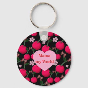 Custom cute Mama My World Floral Cherry Heart Keychain