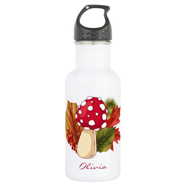 Custom Cute Mushroom Autumn Fall Leaves 532 Ml Water Bottle (Front)