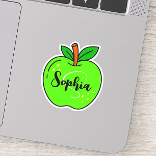 Custom Cute Name & Monogram   Green Apple Teacher