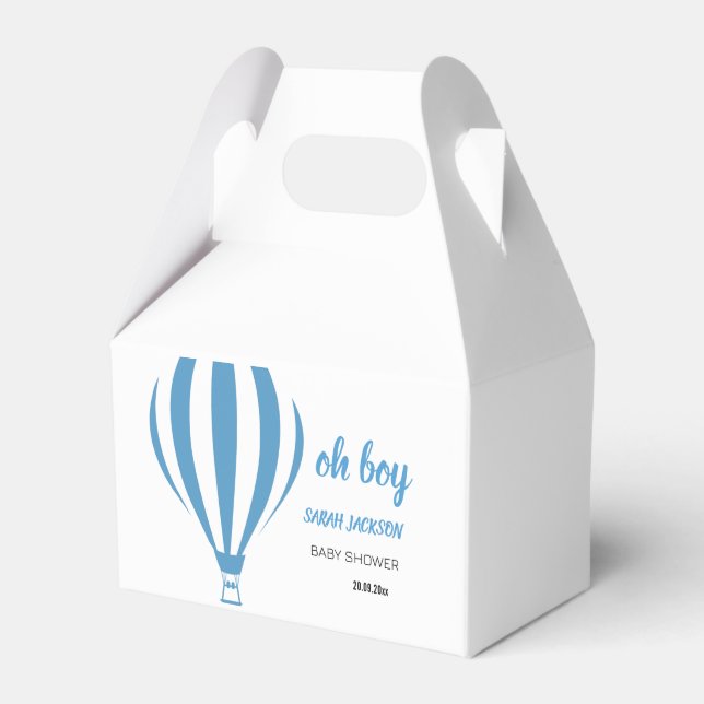 Custom Cute Oh Boy Hot Air Balloon Baby Shower Favor Box (Front Side)