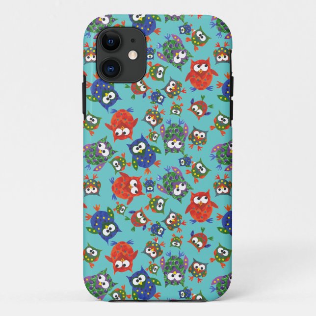 Custom Cute Owls iPhone 5 Coque : Rouge, Bleu, Ver (Dos)