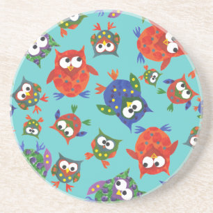 Custom Cute Owls Sandstone Coaster, Turquoise Coaster
