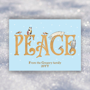 Custom Cute Peace Cats Birds Snow Cartoon  Holiday Card
