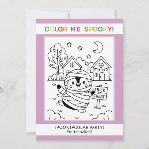 Custom Cute Penguin Halloween Colouring Invitation