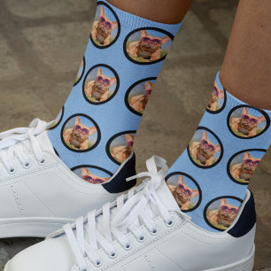 Custom Cute Pet Pattern Blue Personalized Photo  Socks