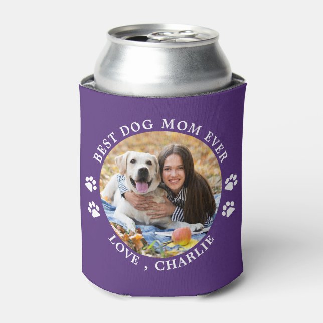 Custom Cute Pet Photo Paw Prints Best Dog Mom Ever Can Cooler (Can Front)