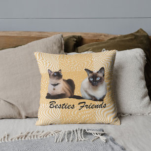 Custom Cute Pet Siamese Cat Photo Beige Chequered Throw Pillow