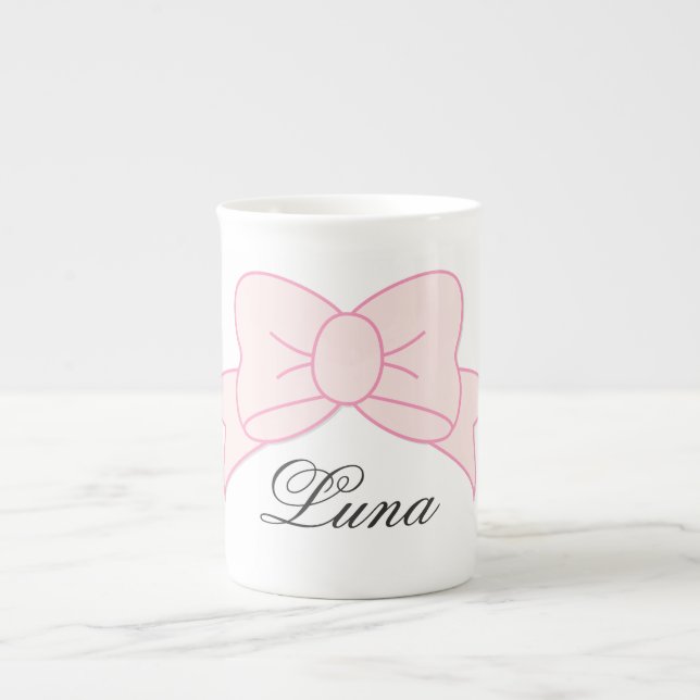 Custom Cute Pink Bow Girl Kids Bone China Mug (Front)