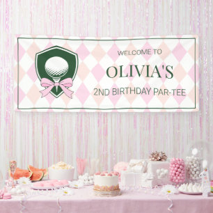 Custom Cute Pink Bow Girls Golf 2nd Birthday Party Banner