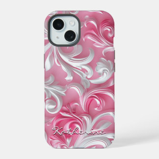 Custom Cute Pink Floral iPhone Case| Pink & White iPhone 15 Case