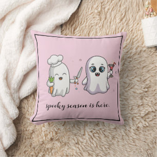 Custom Cute Pink Friendly Ghosts Spooky Season Throw Pillow