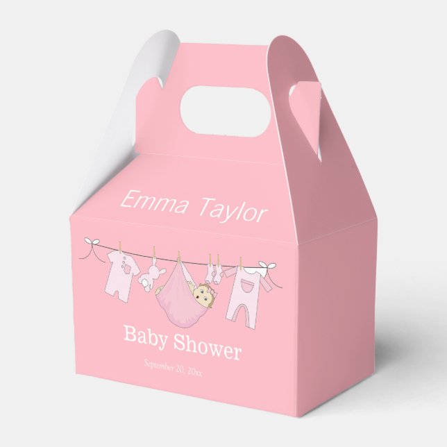 Custom Cute Pink Girl Clothesline Baby Shower  Favor Box (Front Side)