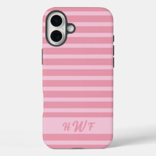 Custom Cute Pink Monochromatic Striped iPhone 16 Plus Case