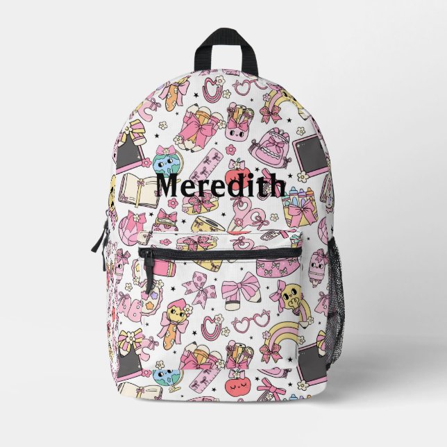 Custom Cute Pink Retro Back To School Backpack (Front)