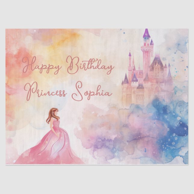 Custom Cute Pink Watercolor Princess Castle  Tissue Paper (Front)