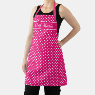 Custom cute pink & white polka dot pattern cooking apron